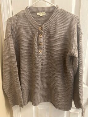 Camille & Co. Women's Taupe Knit Button Henley Sweater